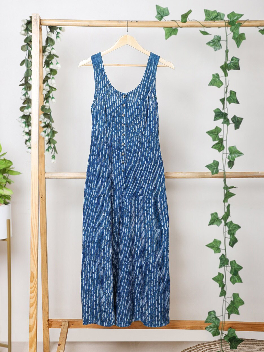 

Fabindia Printed Cotton Basic Jumpsuit, Blue