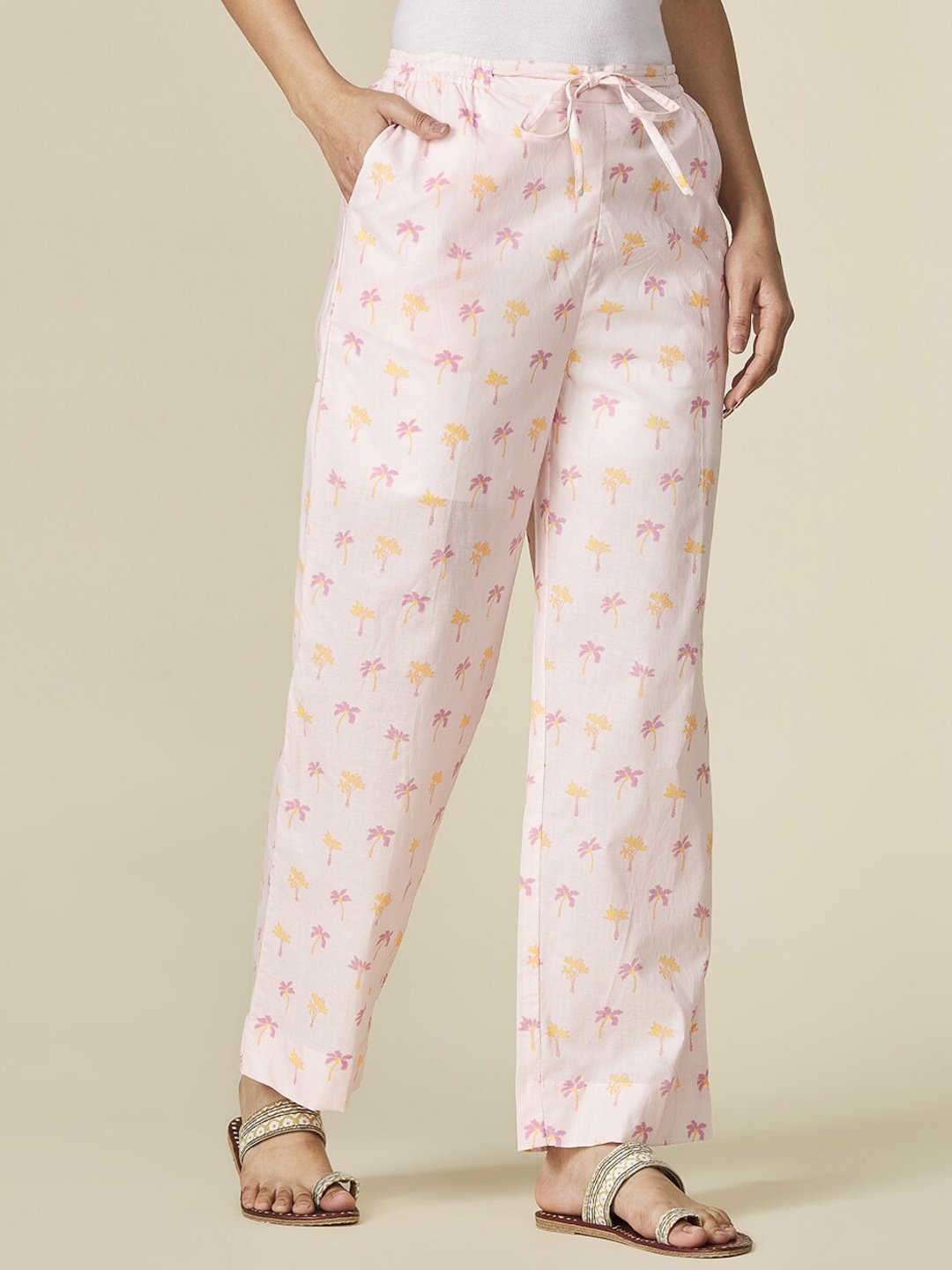 

Fabindia Women Printed Lounge Pants, Pink