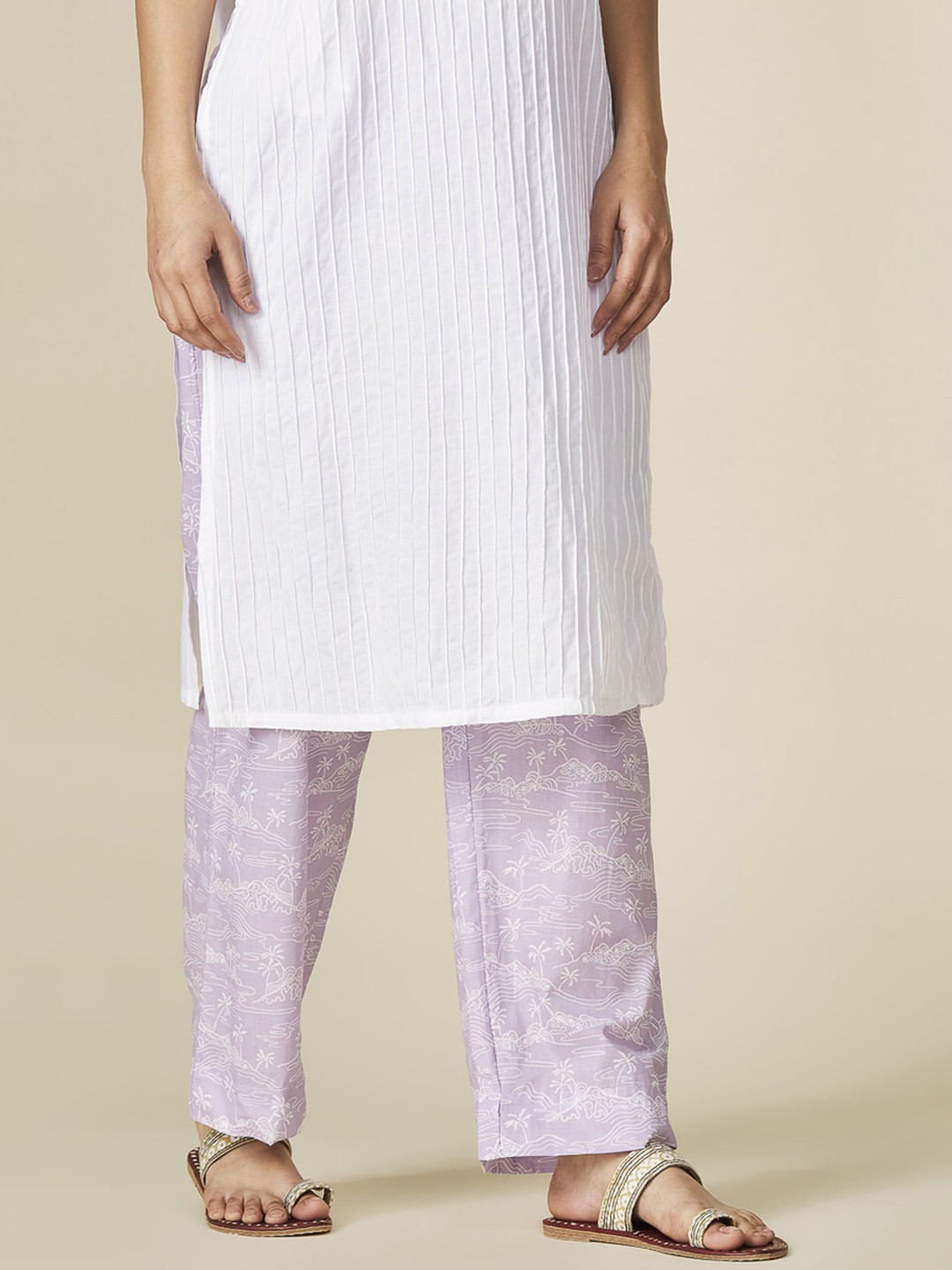 

Fabindia Women Printed Cotton Comfort Fit Lounge Pants, Purple
