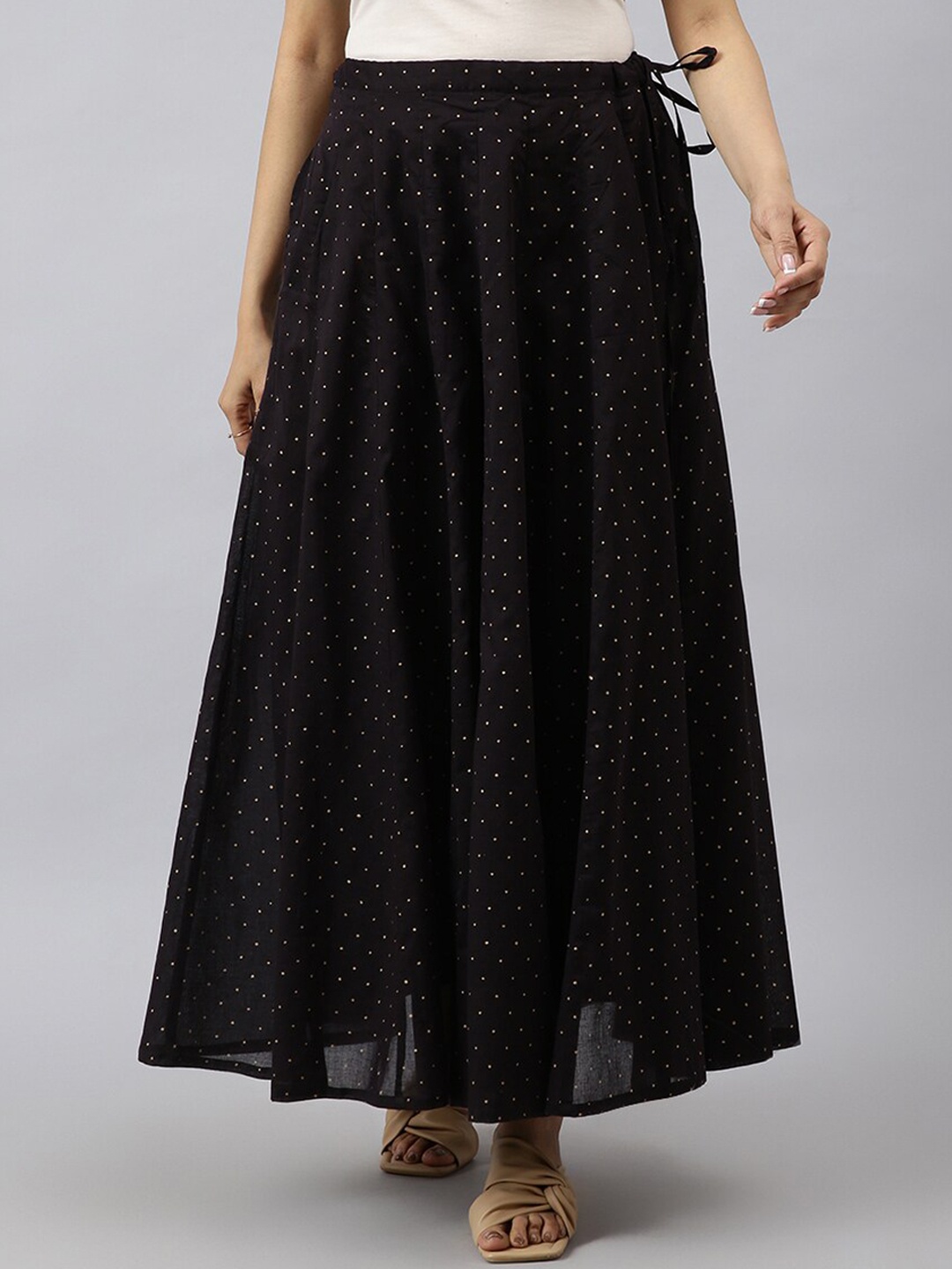 

Fabindia Drawstring Flared Maxi Skirt, Black