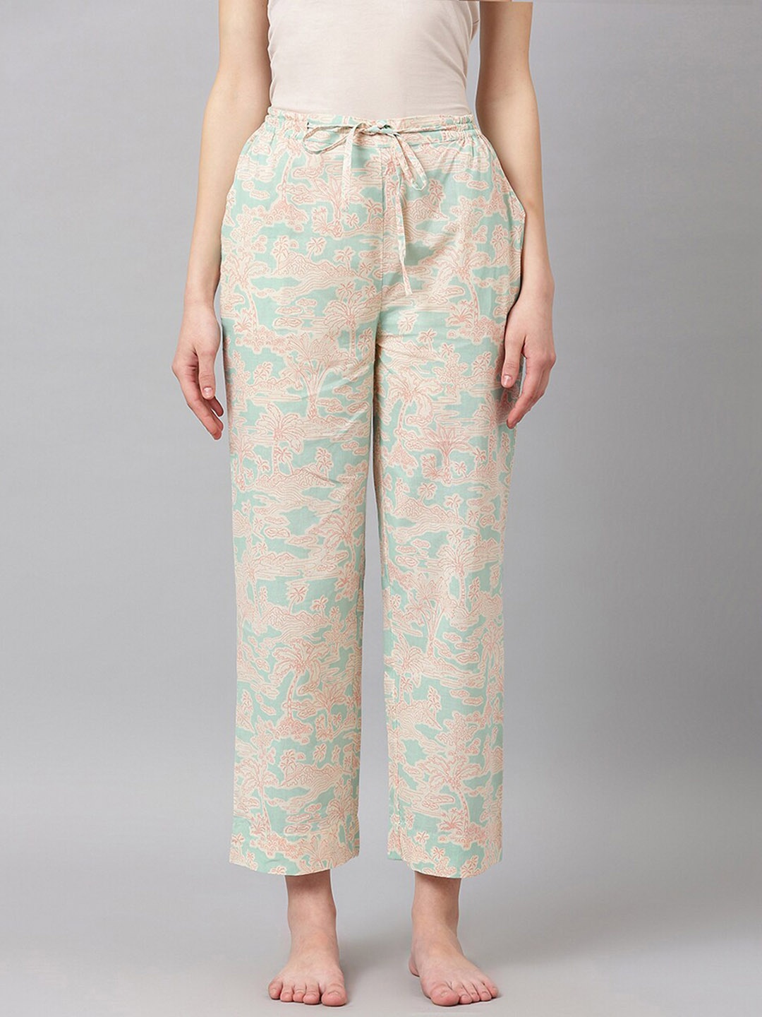 

Fabindia Women Floral Printed Lounge Pants, Blue