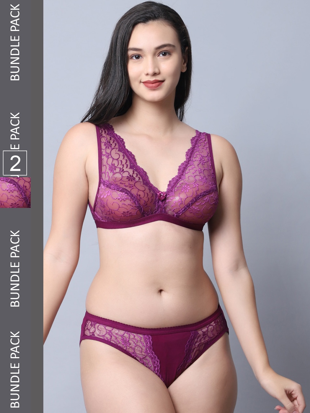 

Jinfo Women Self Design Nylon Lingerie Set, Purple
