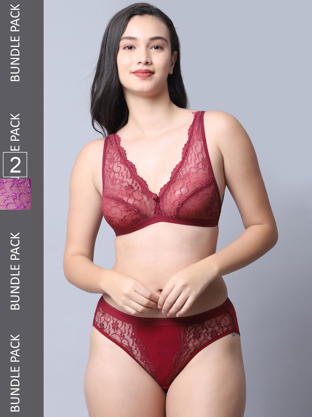 

Jinfo Women Pack Of 2 Self-Design Lingerie Set, Maroon