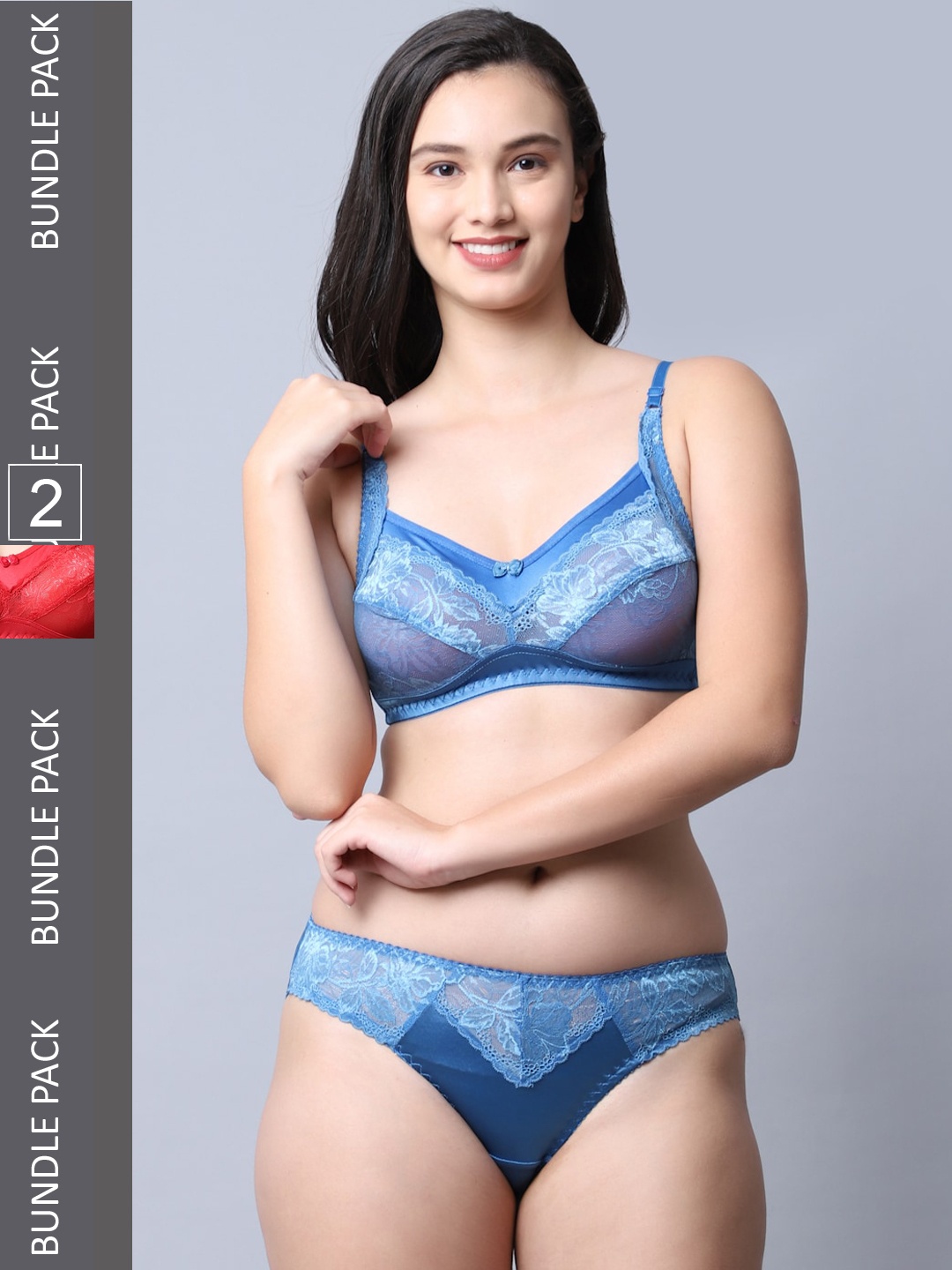 

Jinfo Women Pack Of 2 Self-Design Lingerie Set LST01-03-05-30, Red