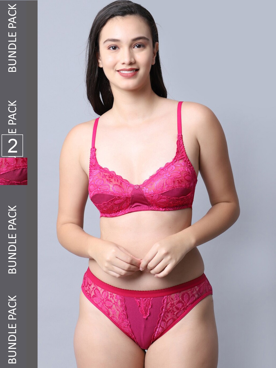 

Jinfo Set Of 2 Self Design Lingerie Set LST06-07-07-38, Fuchsia