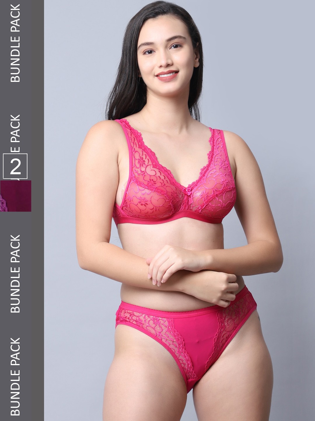 

Jinfo Pack Of 2 Self-designed Laced Lingerie Set LST02-07-16-34, Fuchsia