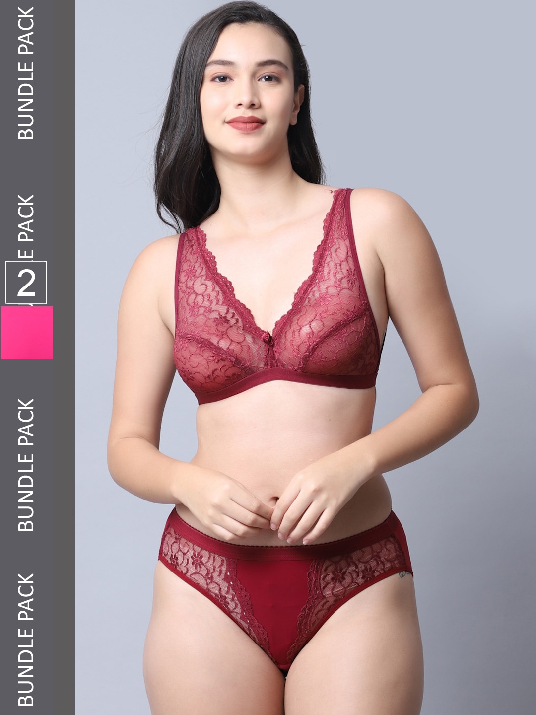 

Jinfo Pack of 2 Self Design Lingerie Set LST02-07-14-30, Fuchsia