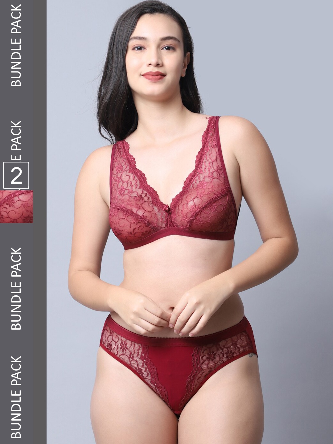 

Jinfo Pack Of 2 Self Design Lingerie Set LST02-14-14-34, Maroon