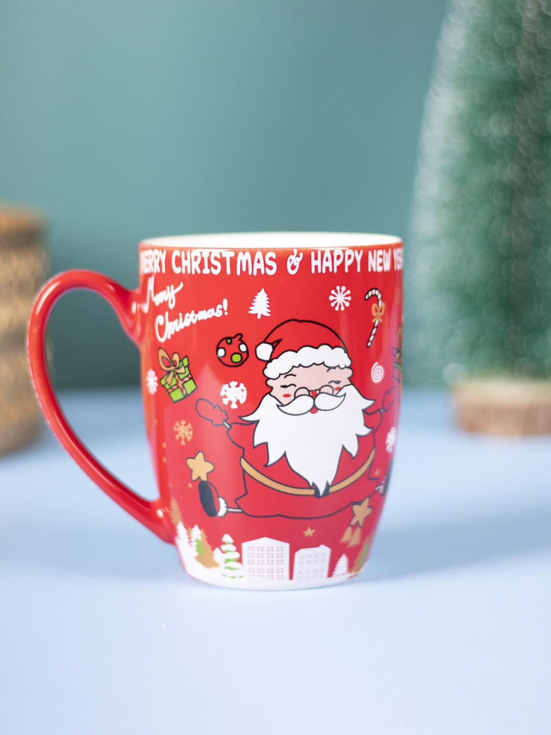 

MARKET99 Red & White Chirstmas Printed Ceramic Coffee Matte Mug 300 Ml