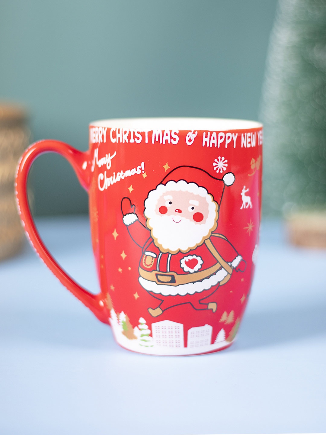 

MARKET99 Red & White Chirstmas Printed Ceramic Matte Mug 300 Ml