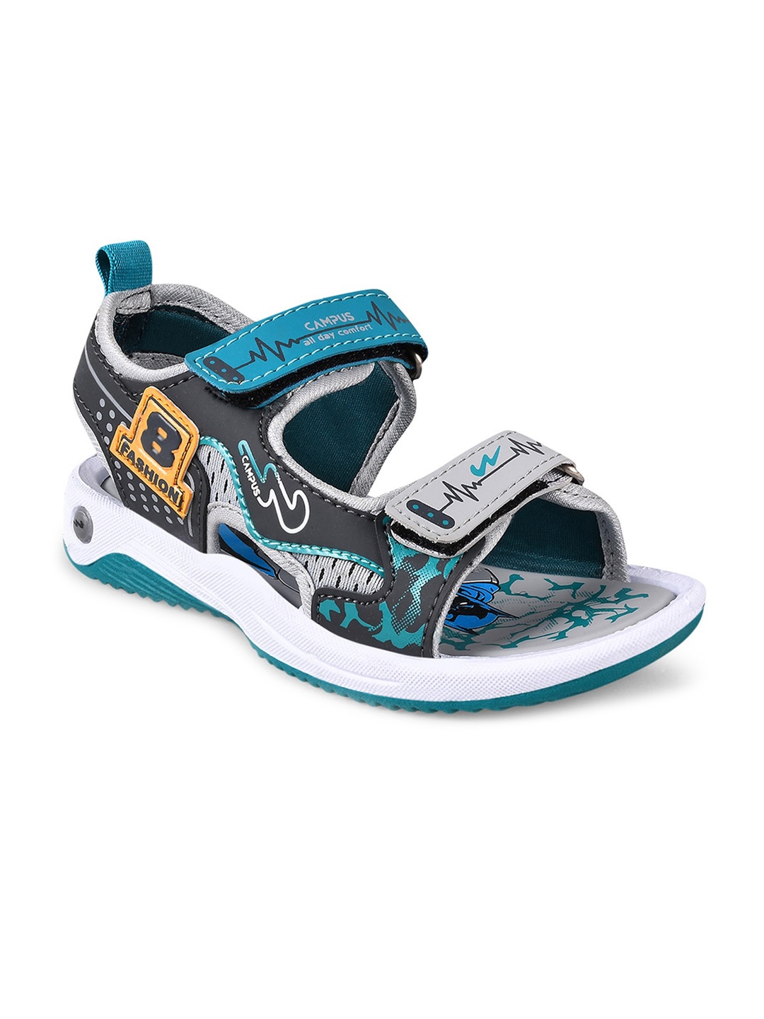 

Campus Kids Printed Sports Sandals, Grey