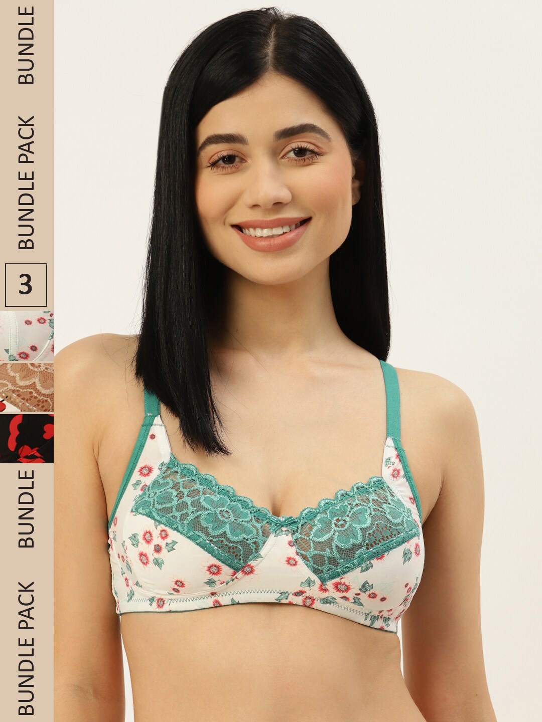 

Leading Lady Cream-Coloured & White Floral Bra
