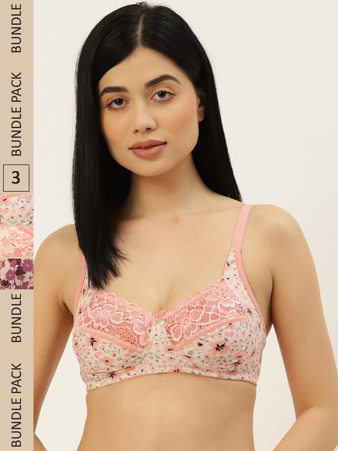 

Leading Lady Cream-Coloured & Pink Floral Bra