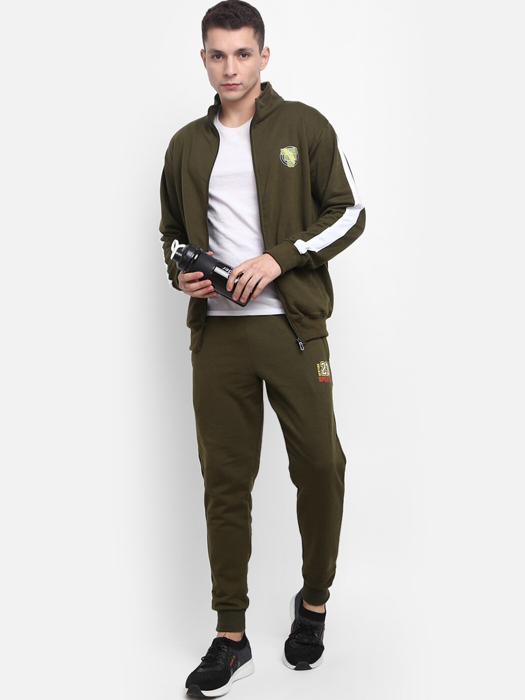 

V-Mart Men Solid Fleece Tracksuits, Olive