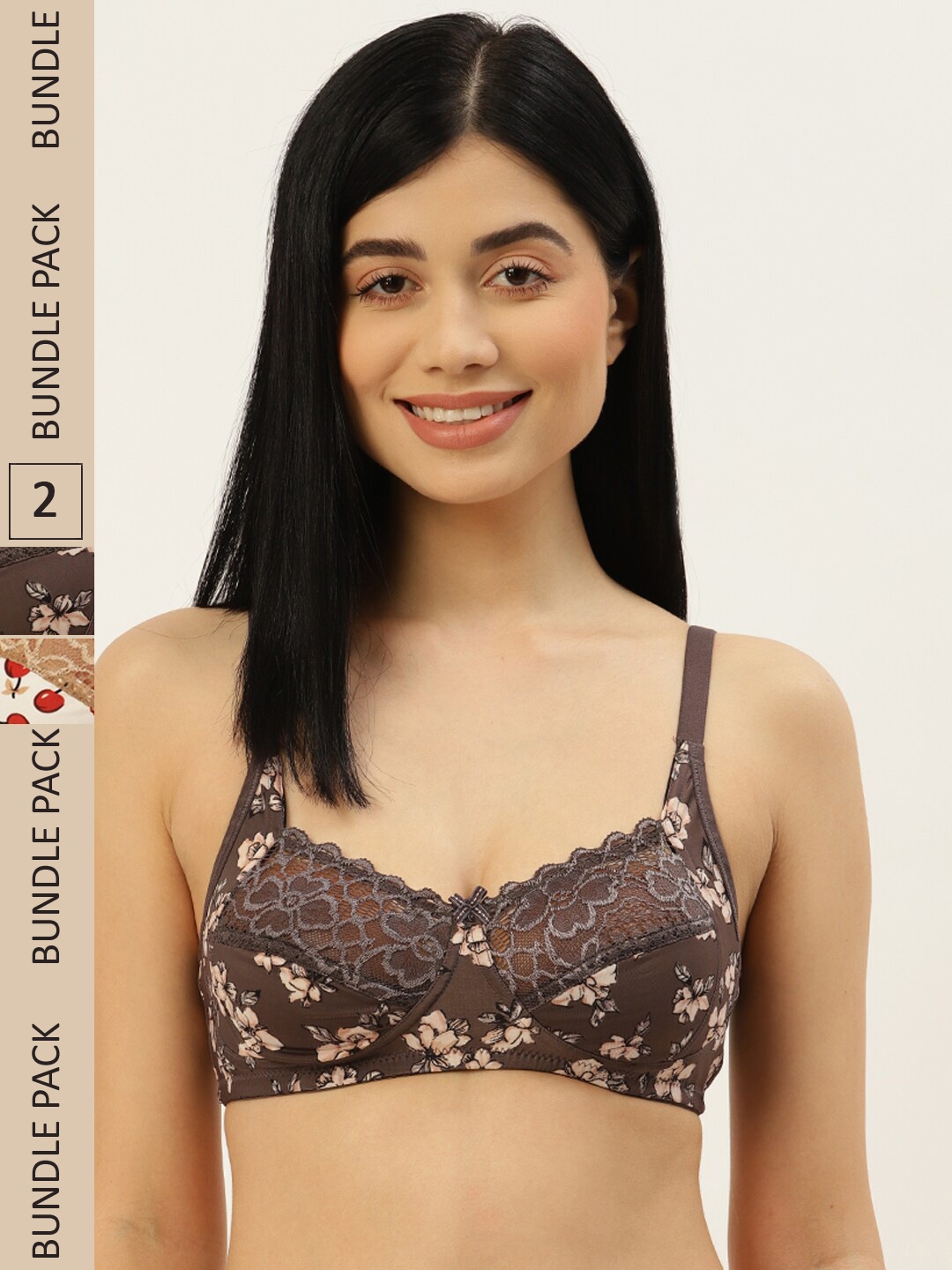 

Leading Lady White & Brown Floral Bra