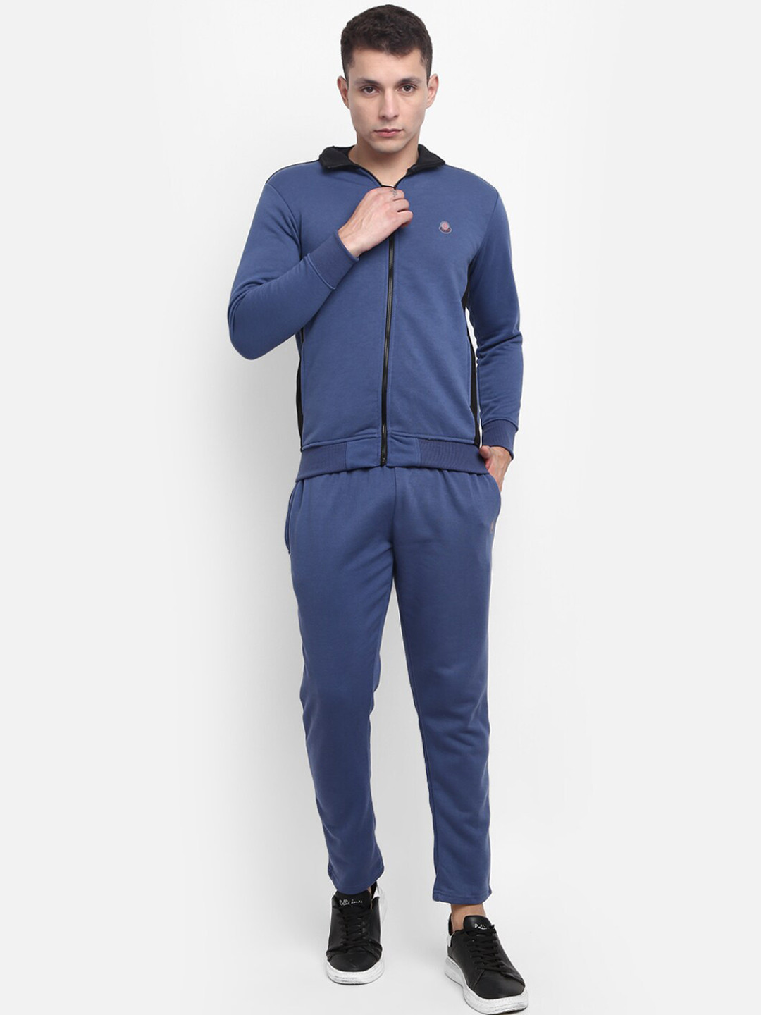 

V-Mart Men Solid Mock Collar Cotton Tracksuits, Blue