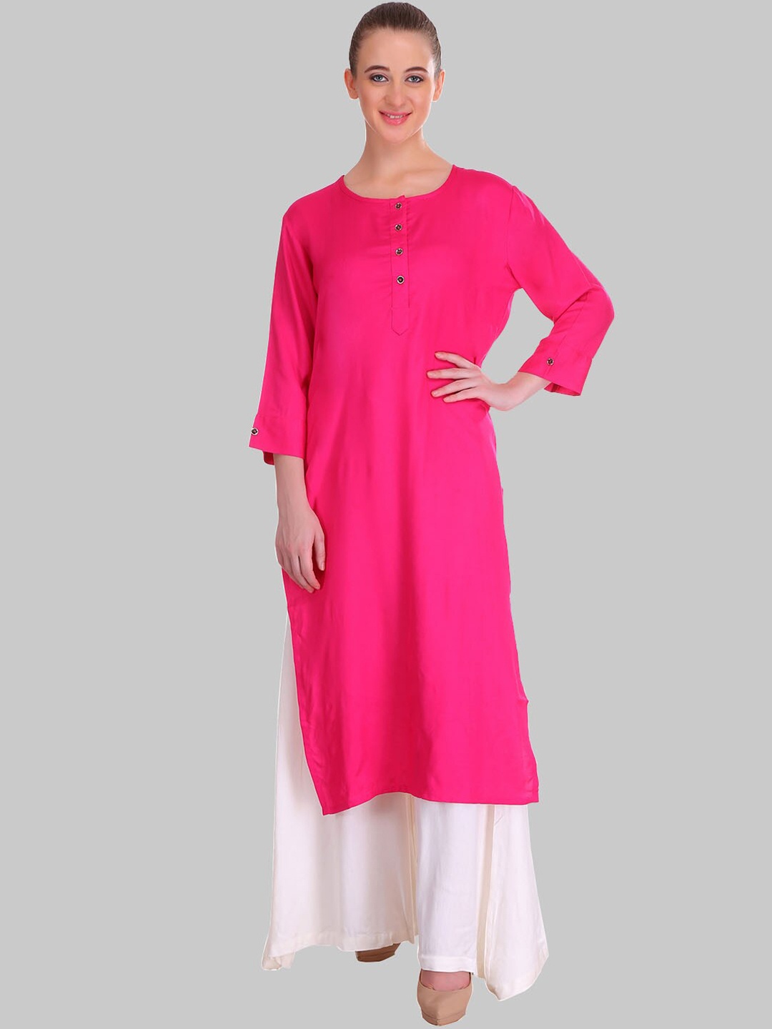 

SAUNDARYA Round Neck Long Sleeves Kurta, Magenta