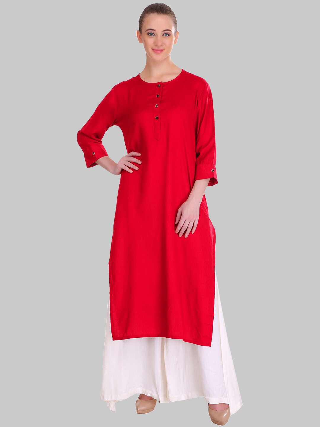 

SAUNDARYA Round Neck Long Sleeves Kurta, Red