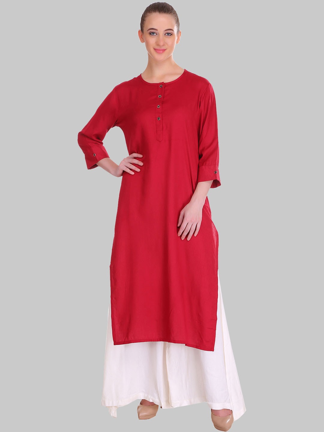 

SAUNDARYA Round Neck Long Sleeves Kurta, Maroon
