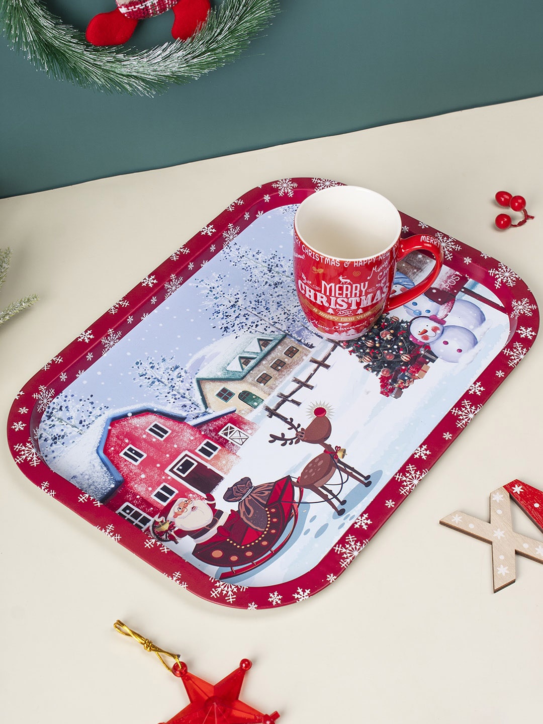 

MARKET99 Red Printed Serving Tray