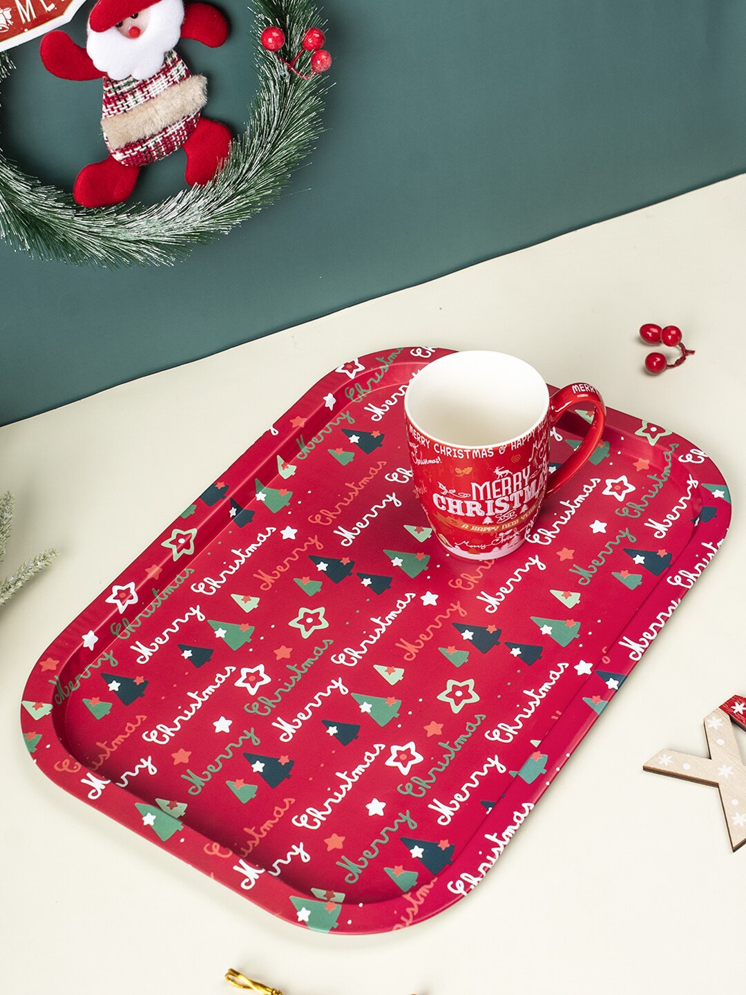 

MARKET99 Printed Christmas Serving Trays, Red