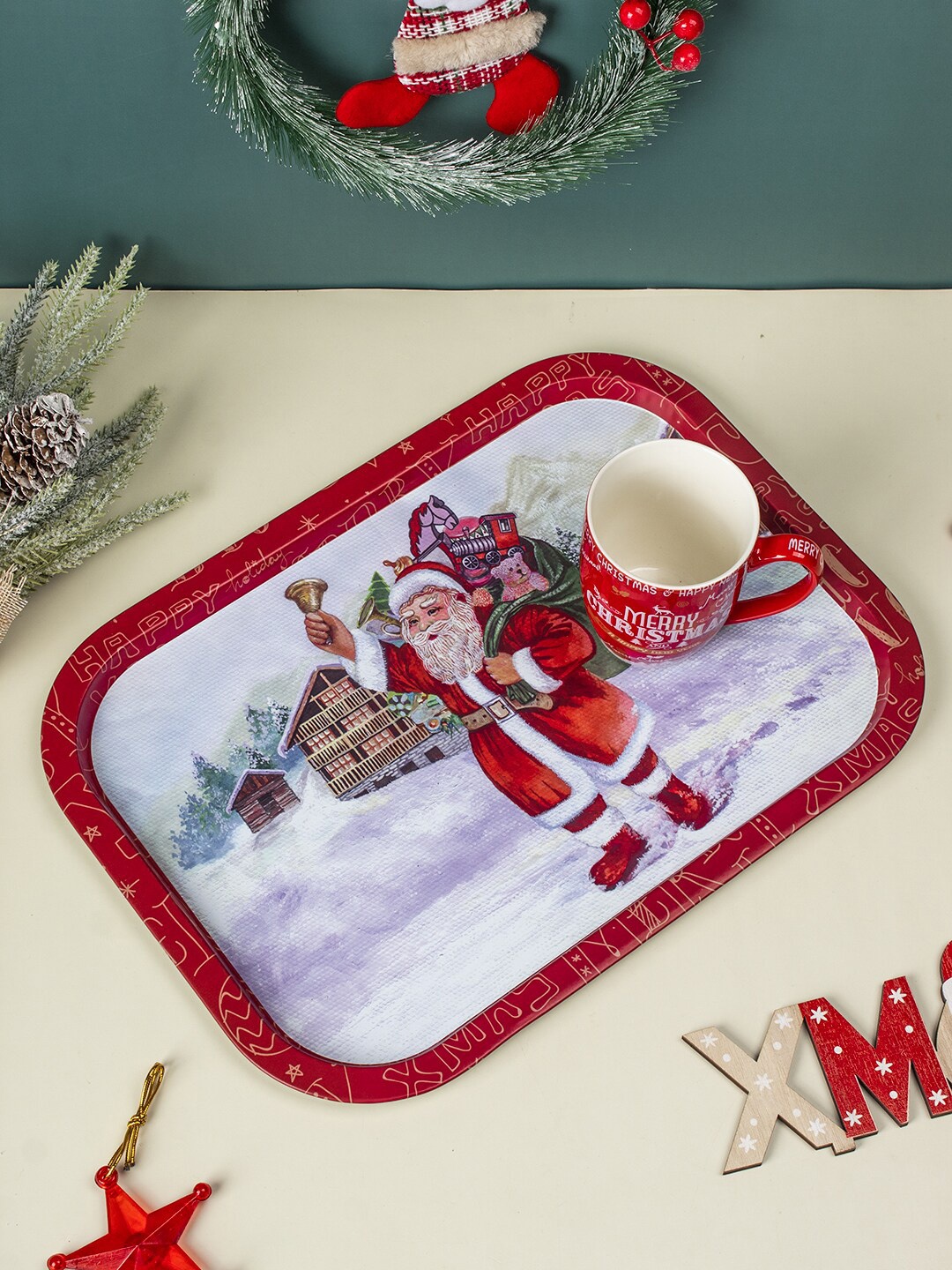 

MARKET99 Serving Christmas Metal Tray, Red