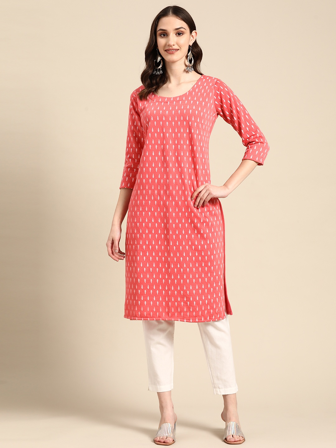

Saadgi Women Ethnic Motifs Woollen Woven Design Kurta, Peach