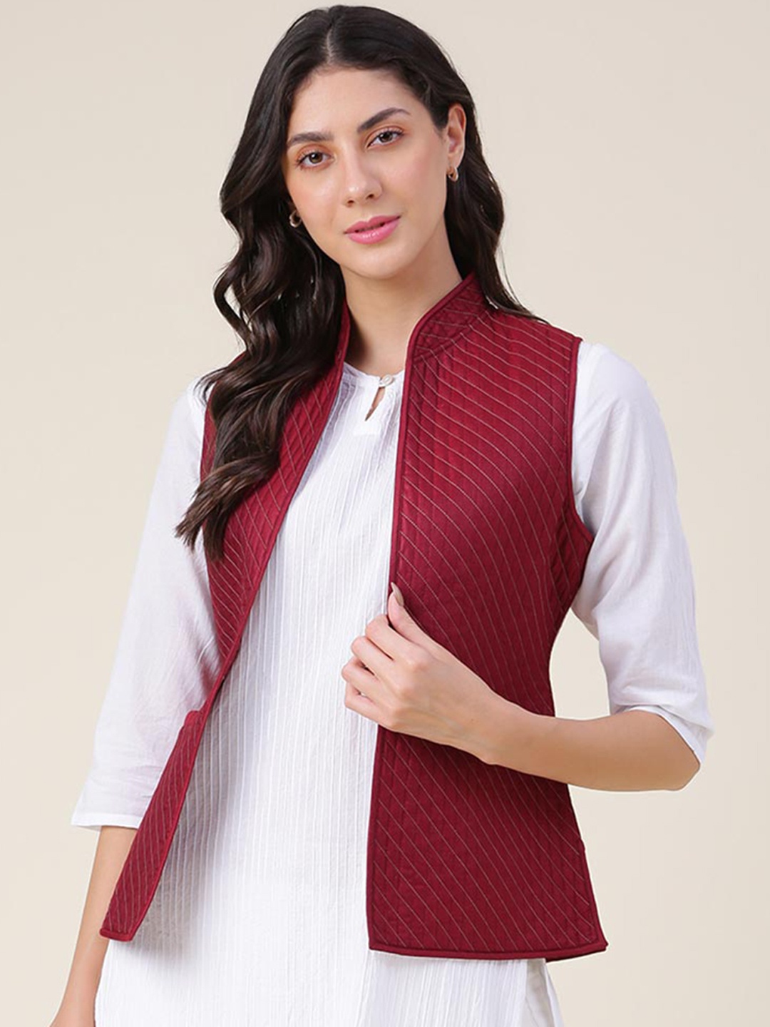 

Fabindia Women Nehru Jacket, Maroon