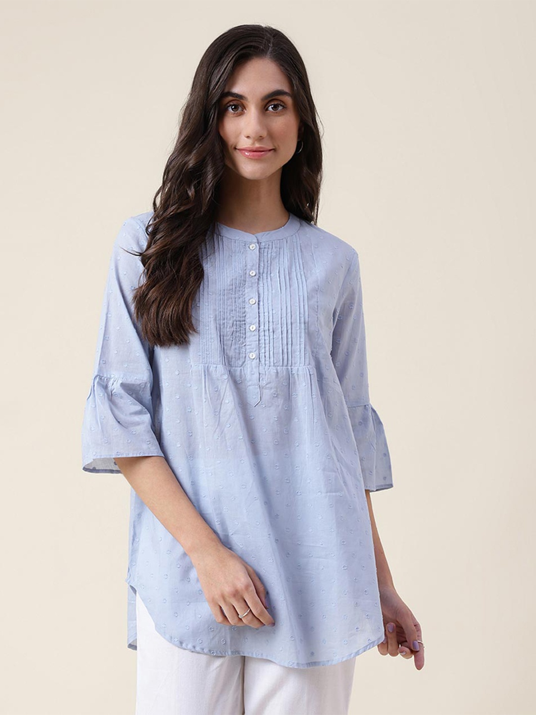 

Fabindia Mandarin Collar Tunic, Blue