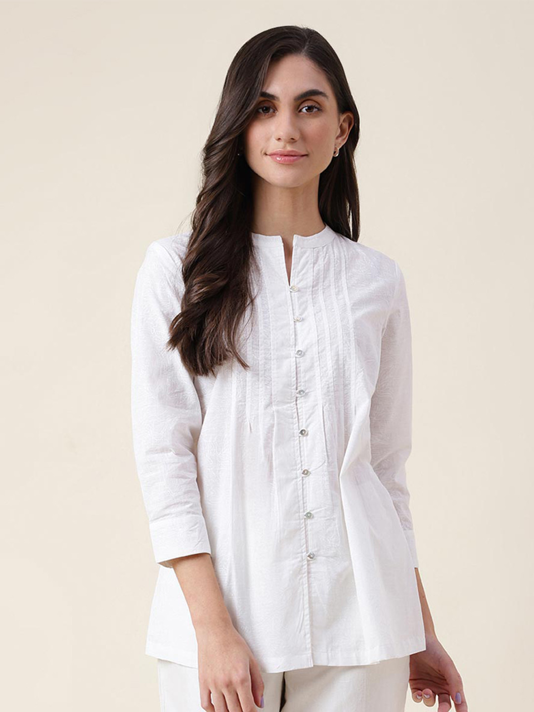 

Fabindia Cotton Mandarin Collar Tunic, White