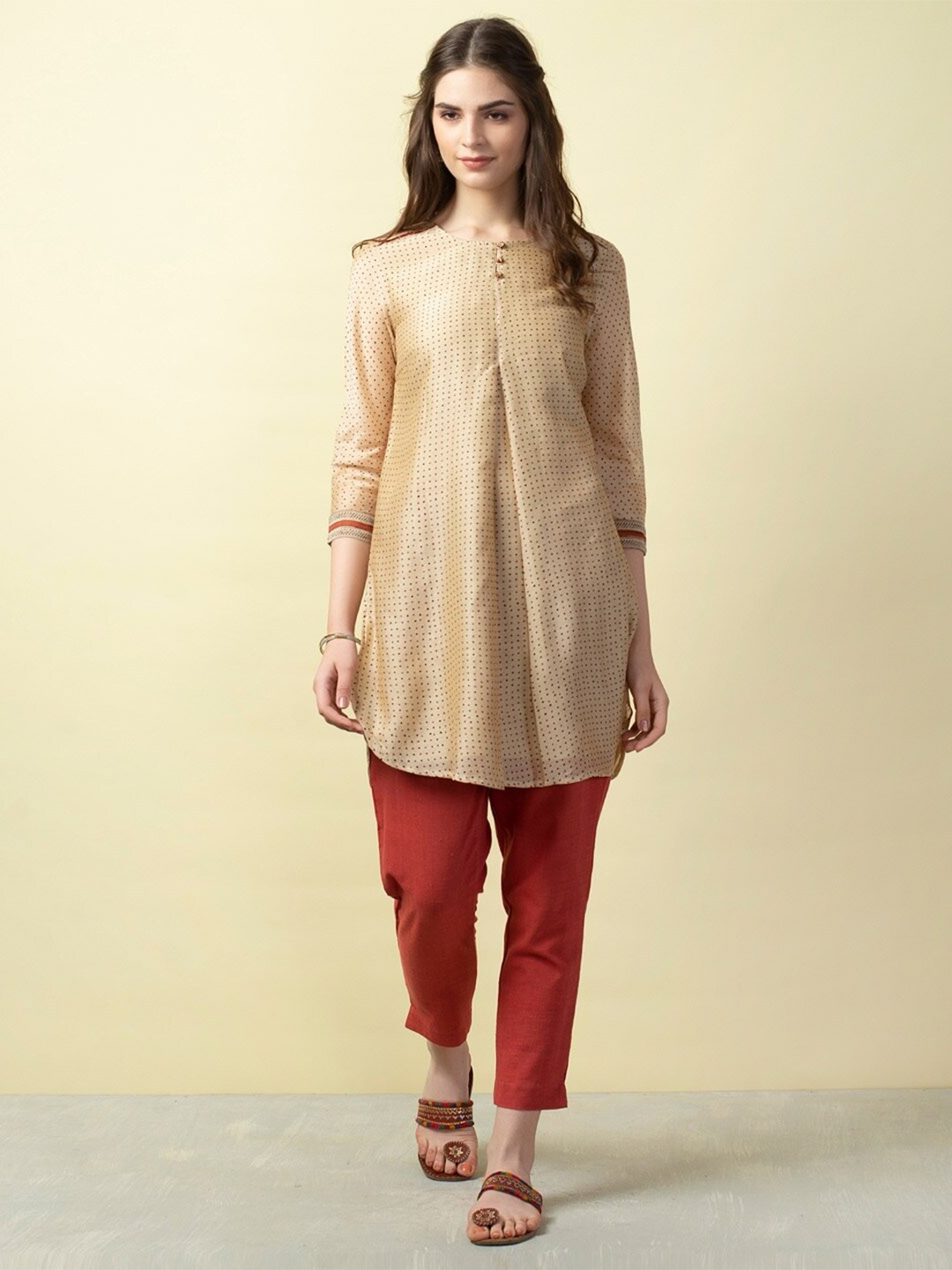 

Fabindia Cotton Printed Tunic, Beige