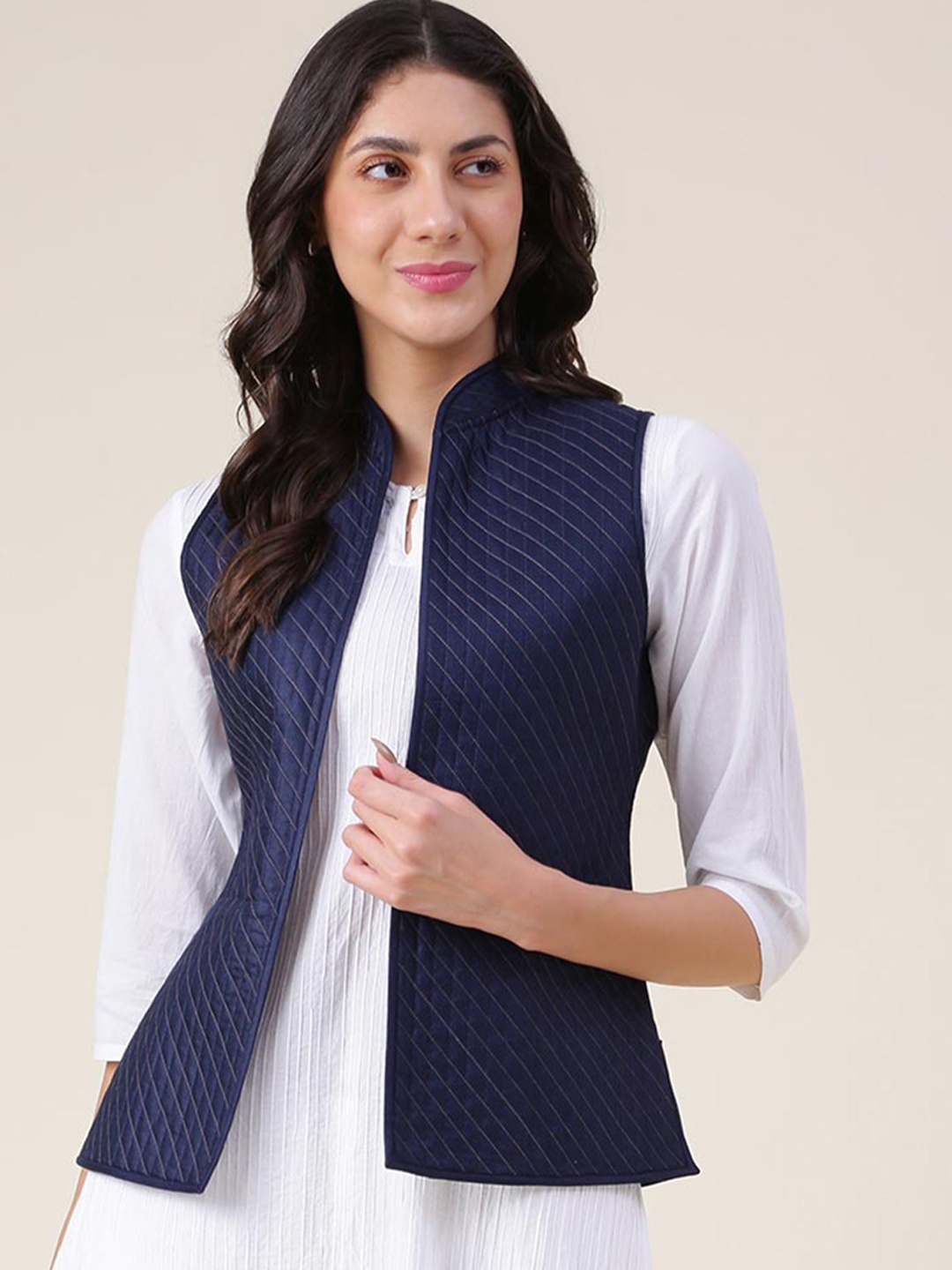 

Fabindia Women Nehru Jacket, Navy blue