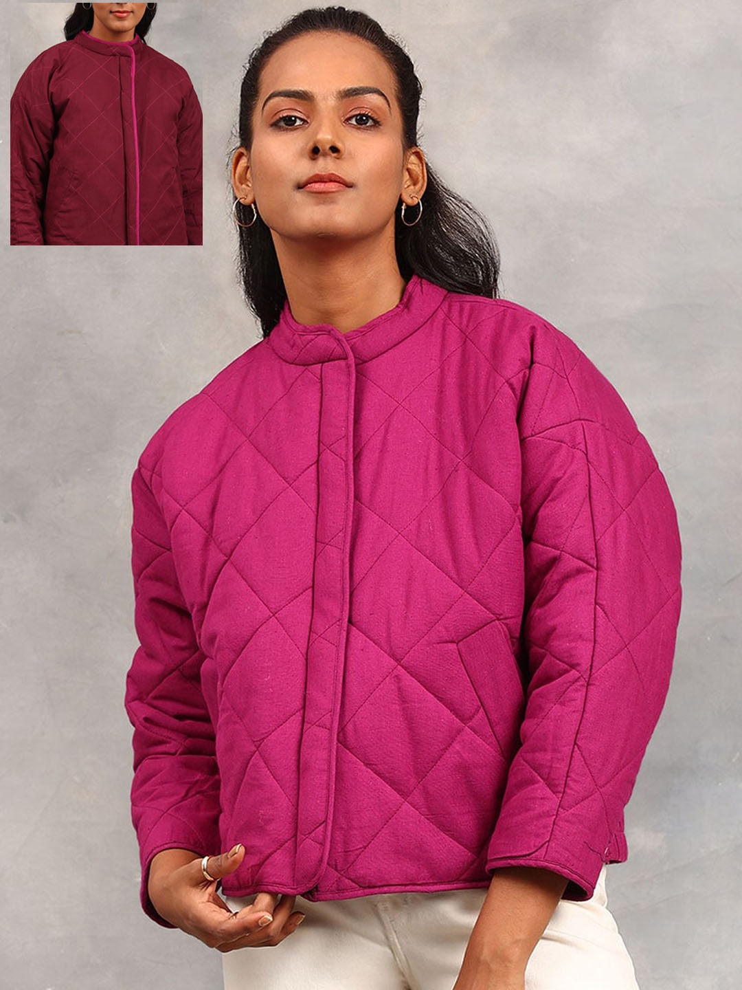 

Fabindia Reversible Quilted Jacket, Purple