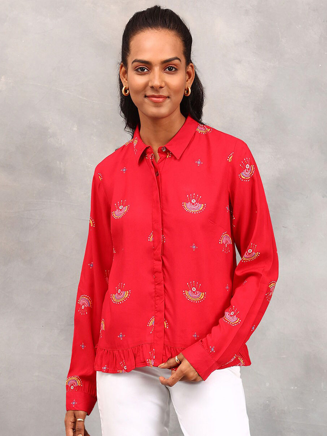 

Fabindia Women Comfort Printed Casual Shirt, Red