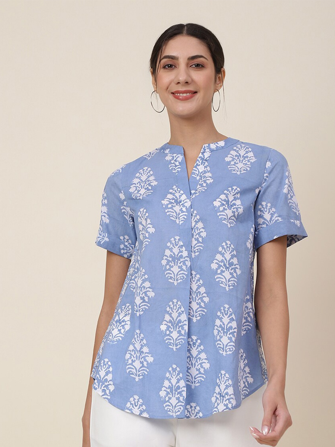 

Fabindia Cotton Printed Tunic, Blue