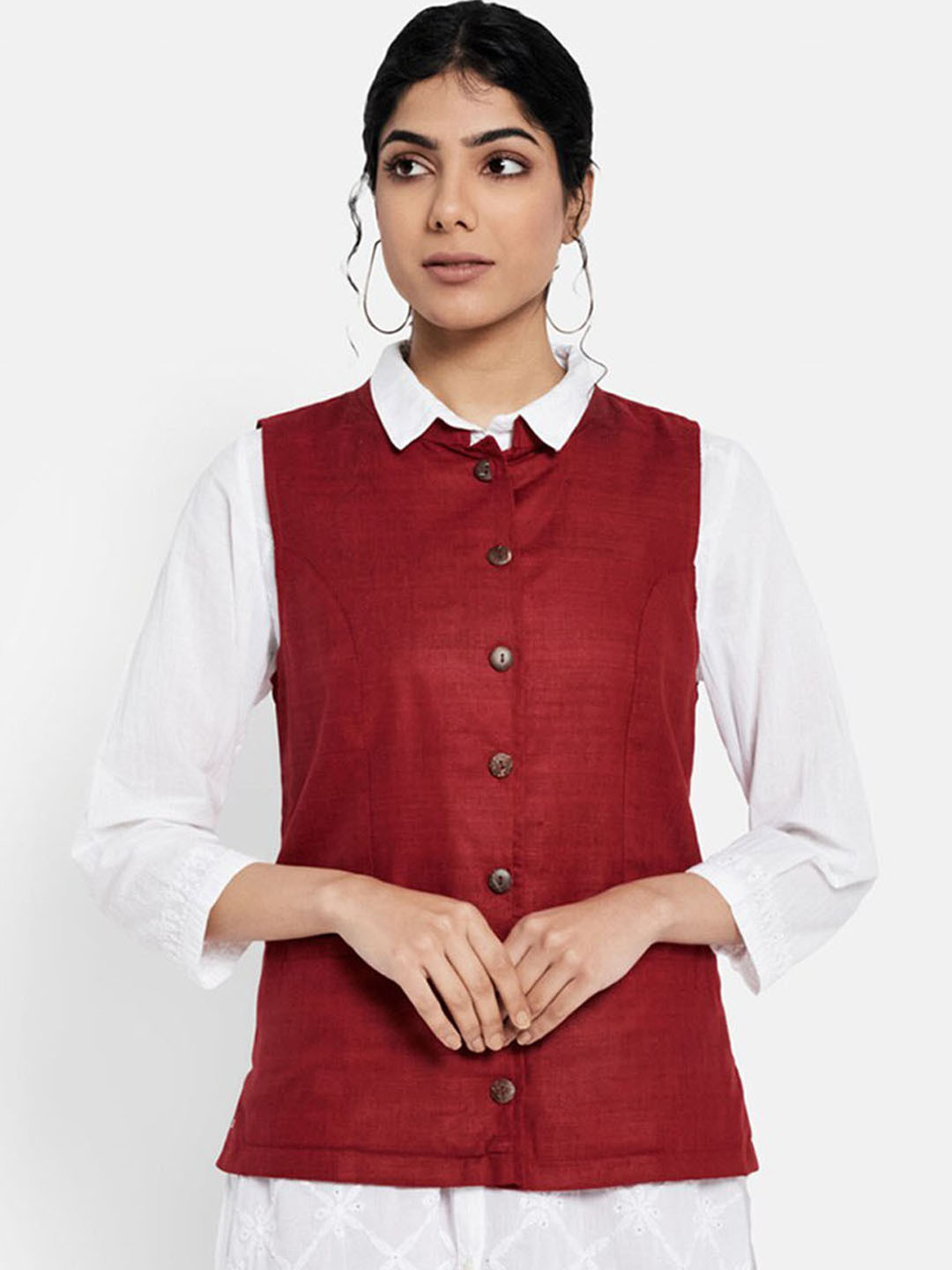 

Fabindia Women Red Checked Longline Puffer Jacket