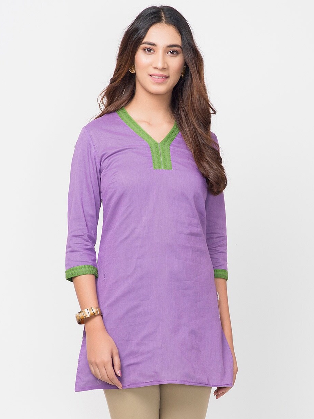 

Fabindia Cotton Embroidered Tunic, Lavender