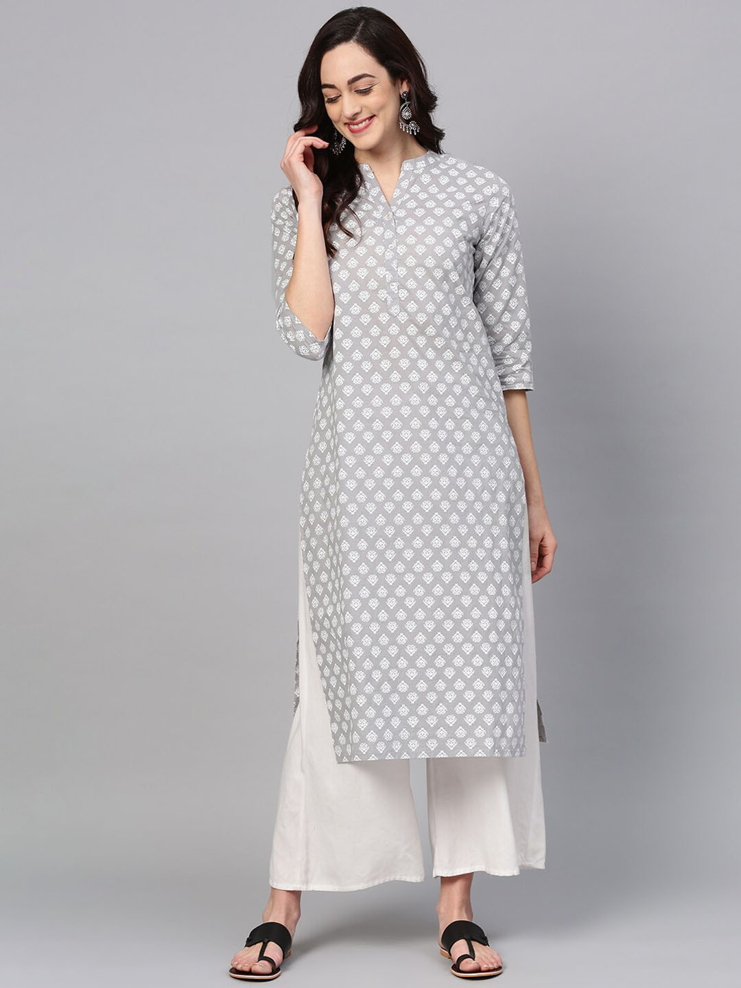 

KSUT Ethnic Motifs Printed Cotton Kurta, Grey