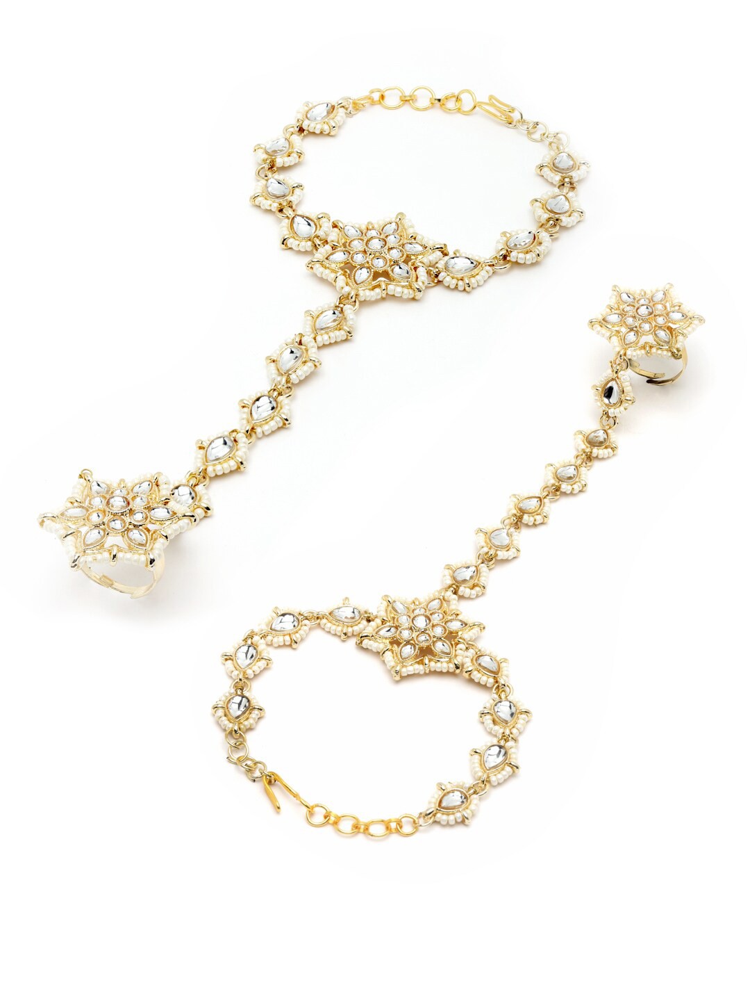 

Sanjog Women Set of 2 White Kundan Gold-Plated Adjustable Ring Bracelet