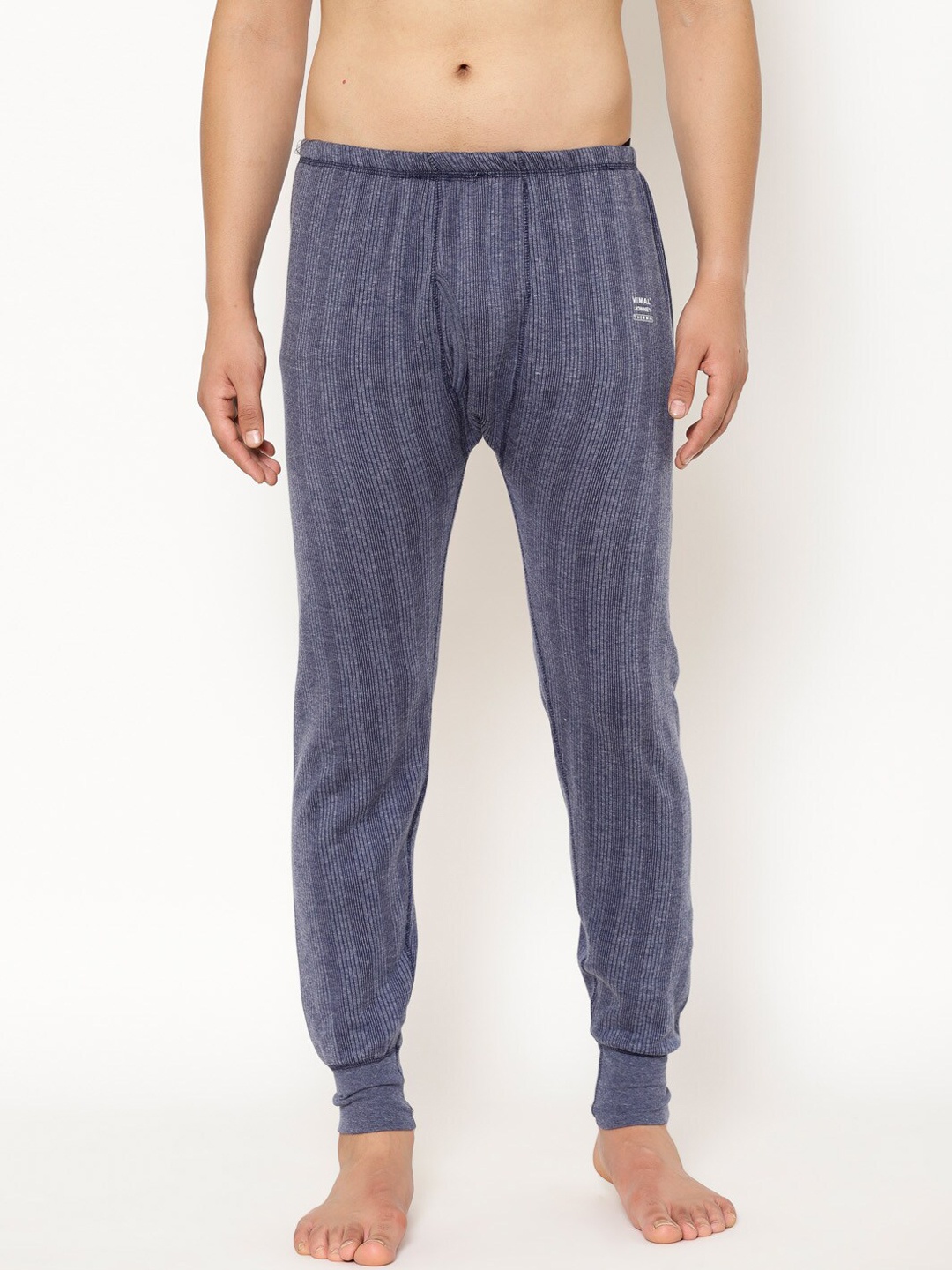 

VIMAL JONNEY Men Striped Cotton Thermal Bottoms, Navy blue
