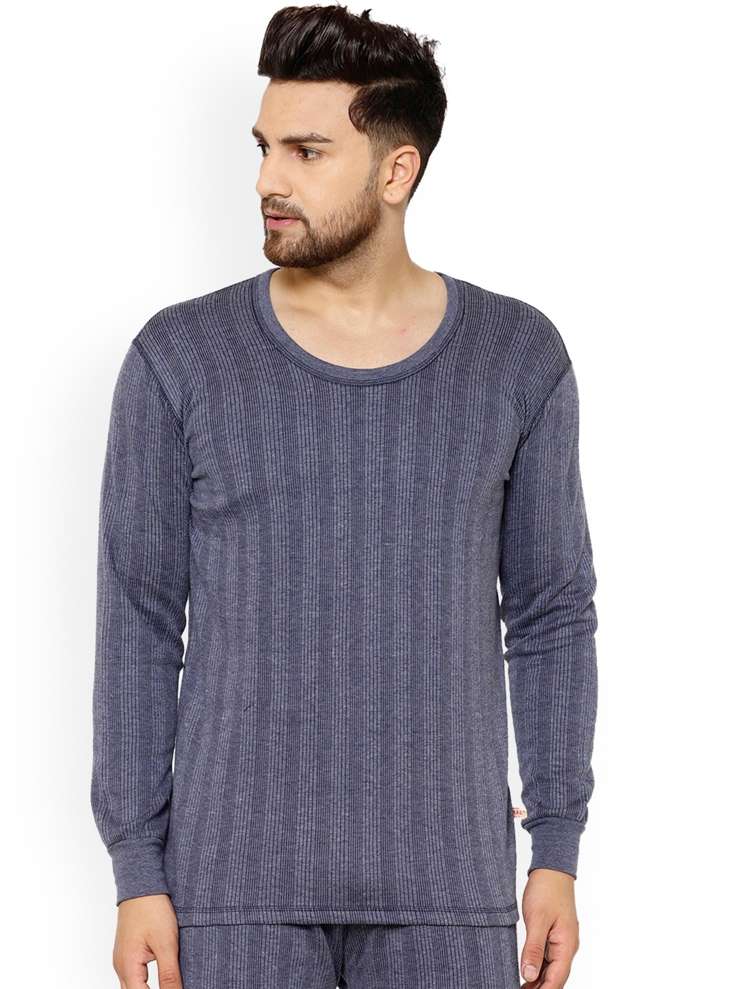 

VIMAL JONNEY Men Ribbed Cotton Thermal Tops, Navy blue