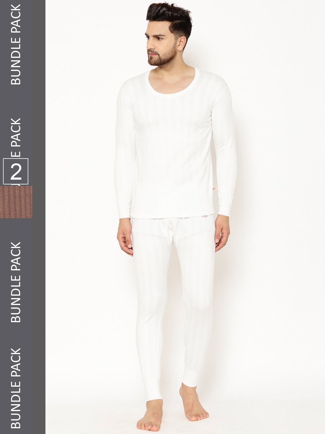 

VIMAL JONNEY Men Pack Of 2 Cotton Thermal Set, White