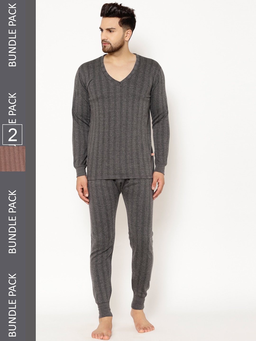 

VIMAL JONNEY Men Pack of 2 Cotton Thermal Sets, Brown
