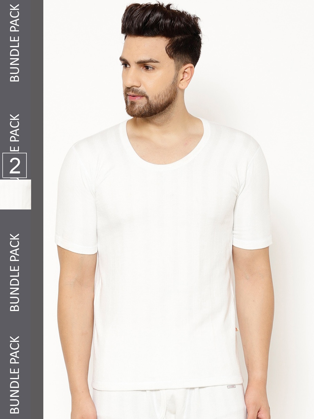 

VIMAL JONNEY Pack Of 2 Striped Cotton Thermal Tops, White