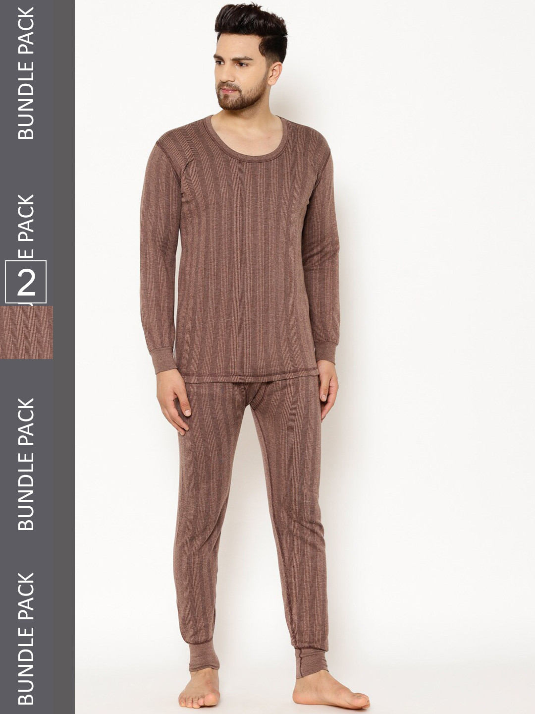 

VIMAL JONNEY Men Pack Of 2 Cotton Thermal Set, Brown
