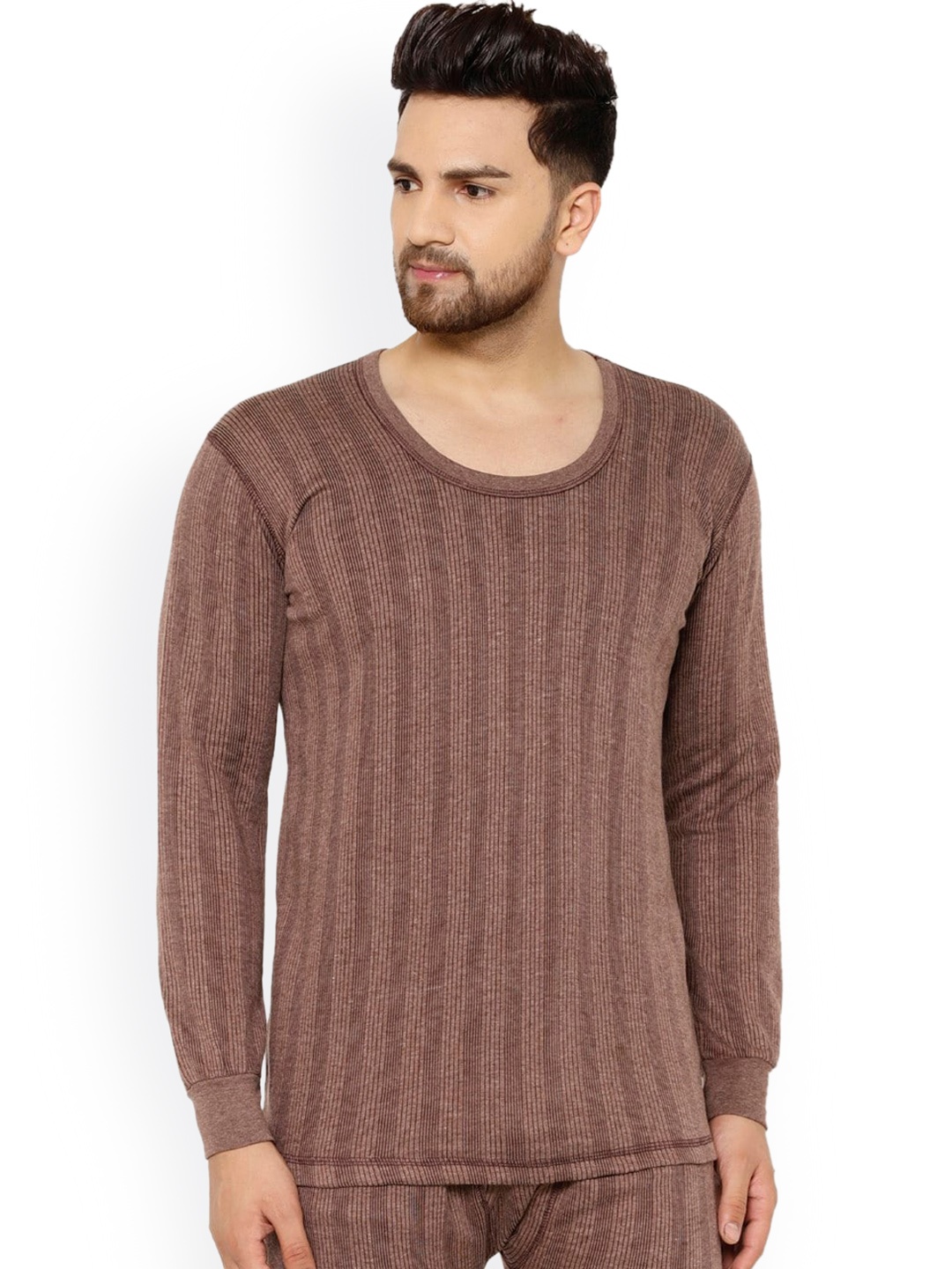 

VIMAL JONNEY Men Striped Cotton Thermal Tops, Coffee brown