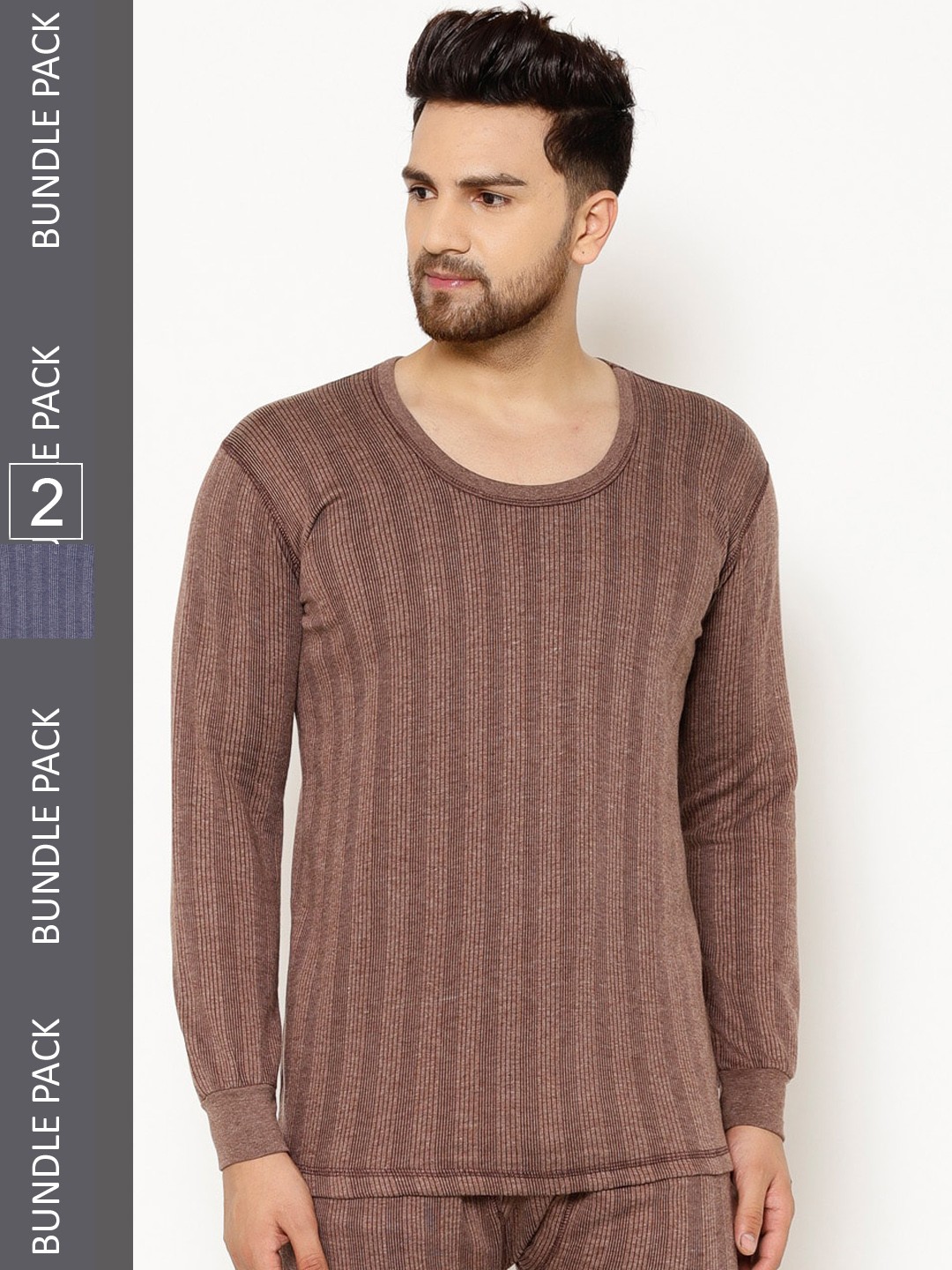 

VIMAL JONNEY Pack Of 2 Self-Striped Cotton Thermal Vest, Grey