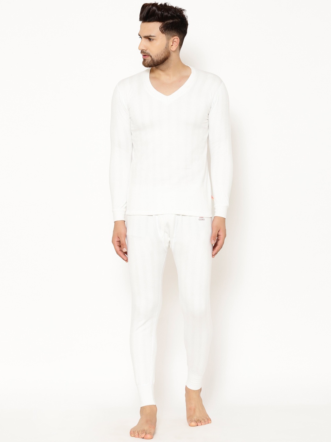 

VIMAL JONNEY Men Striped Thermal Set, White