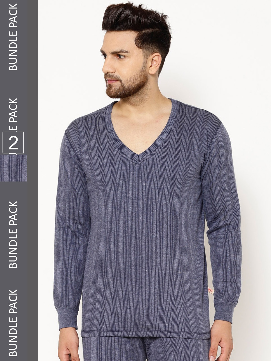 

VIMAL JONNEY Pack of 2 Striped Cotton Thermal Vests, Grey