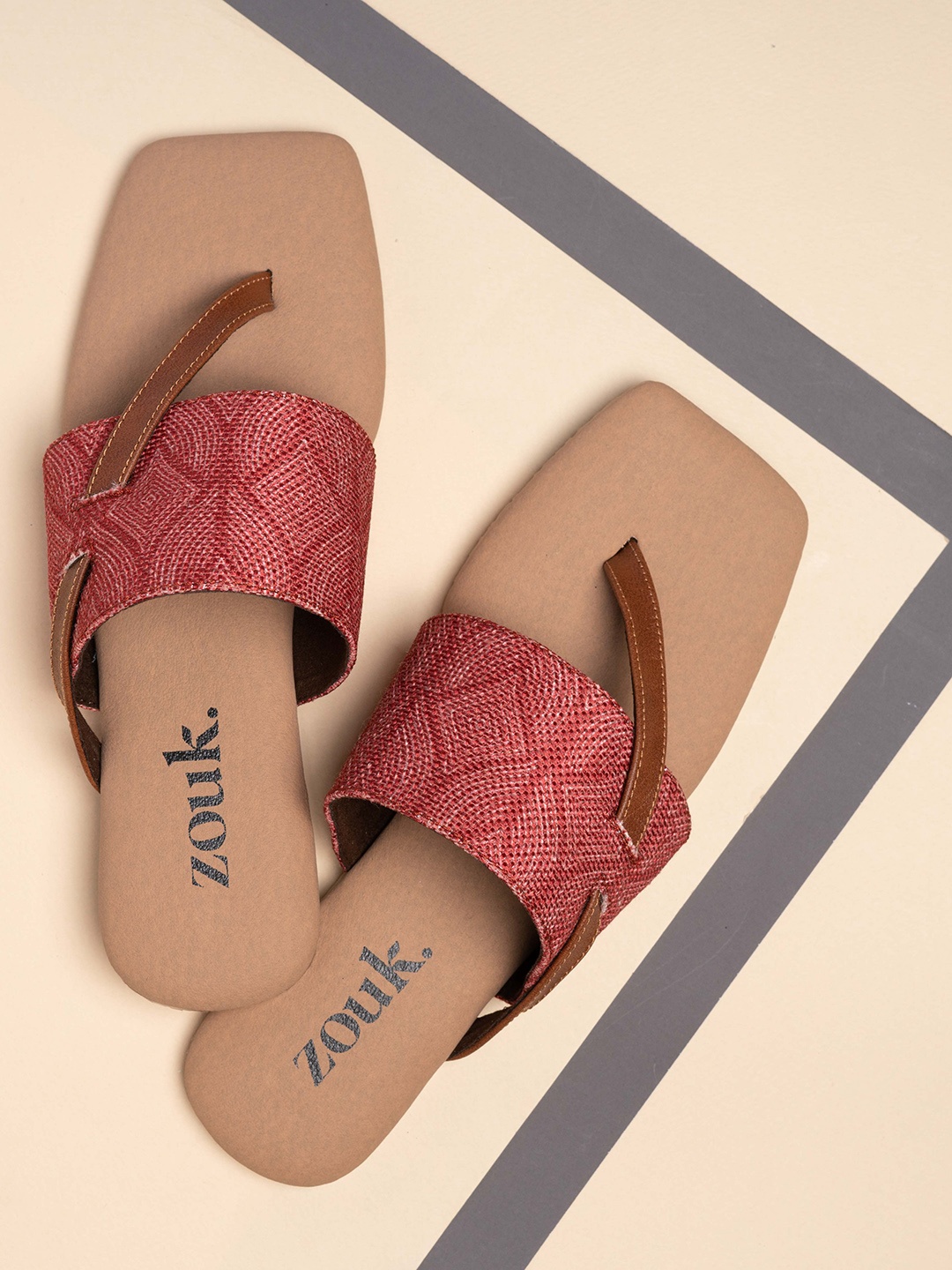 

ZOUK Women Printed Open Toe Flats, Red